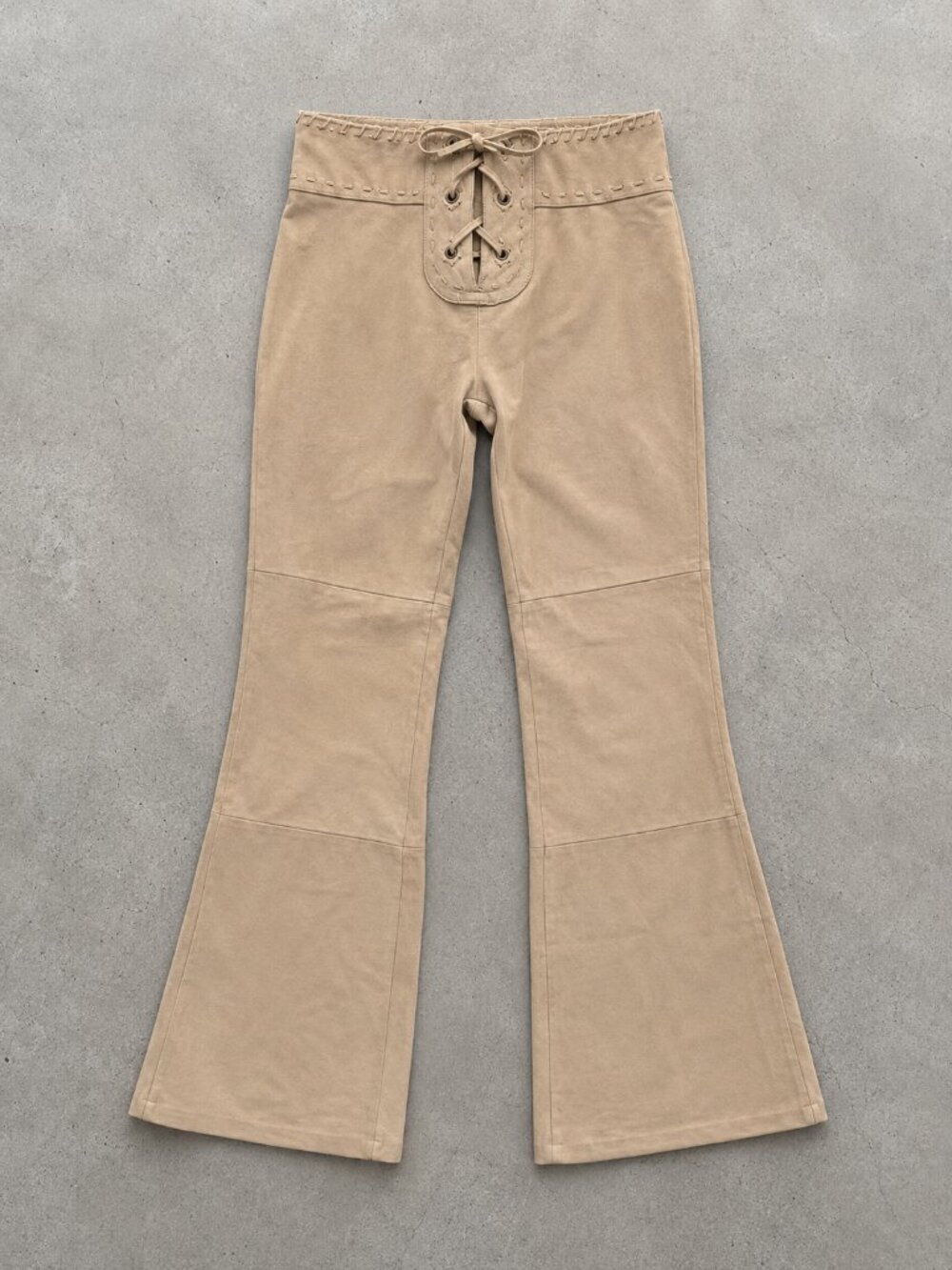 Soft Tan Suede Lace-Up Bootcut Pants